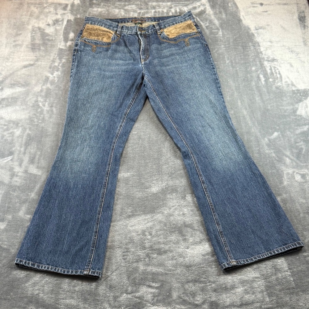 Lauren Ralph Lauren Western Leather Trim Bootcut Jeans Blue Womens 12 High Rise